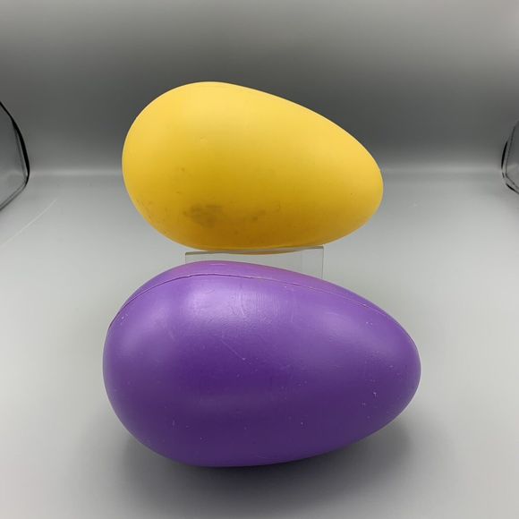 Pair of Plastic Blow Mold Easter Eggs 1 Yellow 1 Purple Yard Lawn Eggs 8" Hollow - Picture 3 of 12